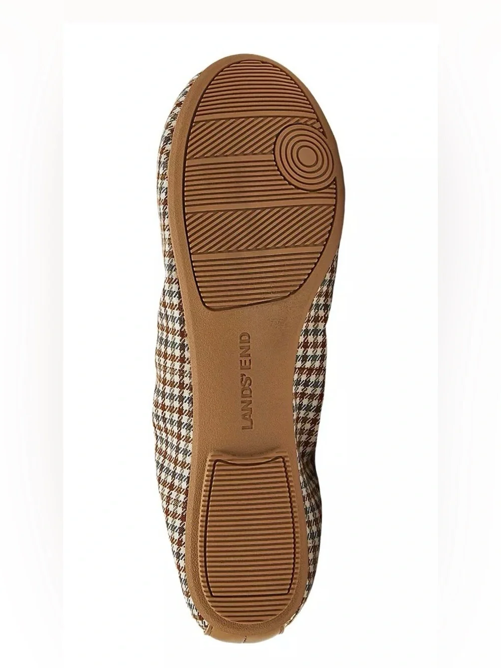 Lands’ End Women’s comfort slip on ballet flats in  desert tan multi plaid Sz 9